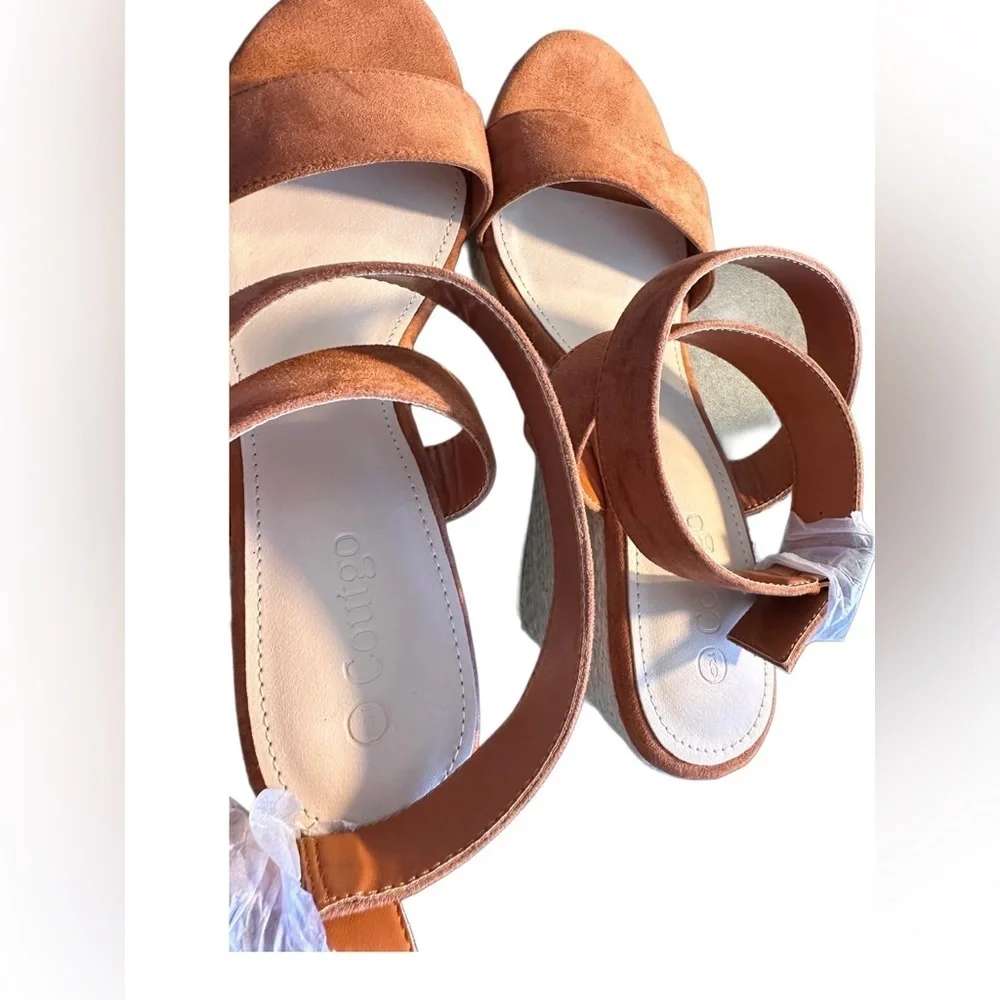New Coutgo Women's Wedge Sandals Cross Strap Espadrille Platform Size 9 Brown